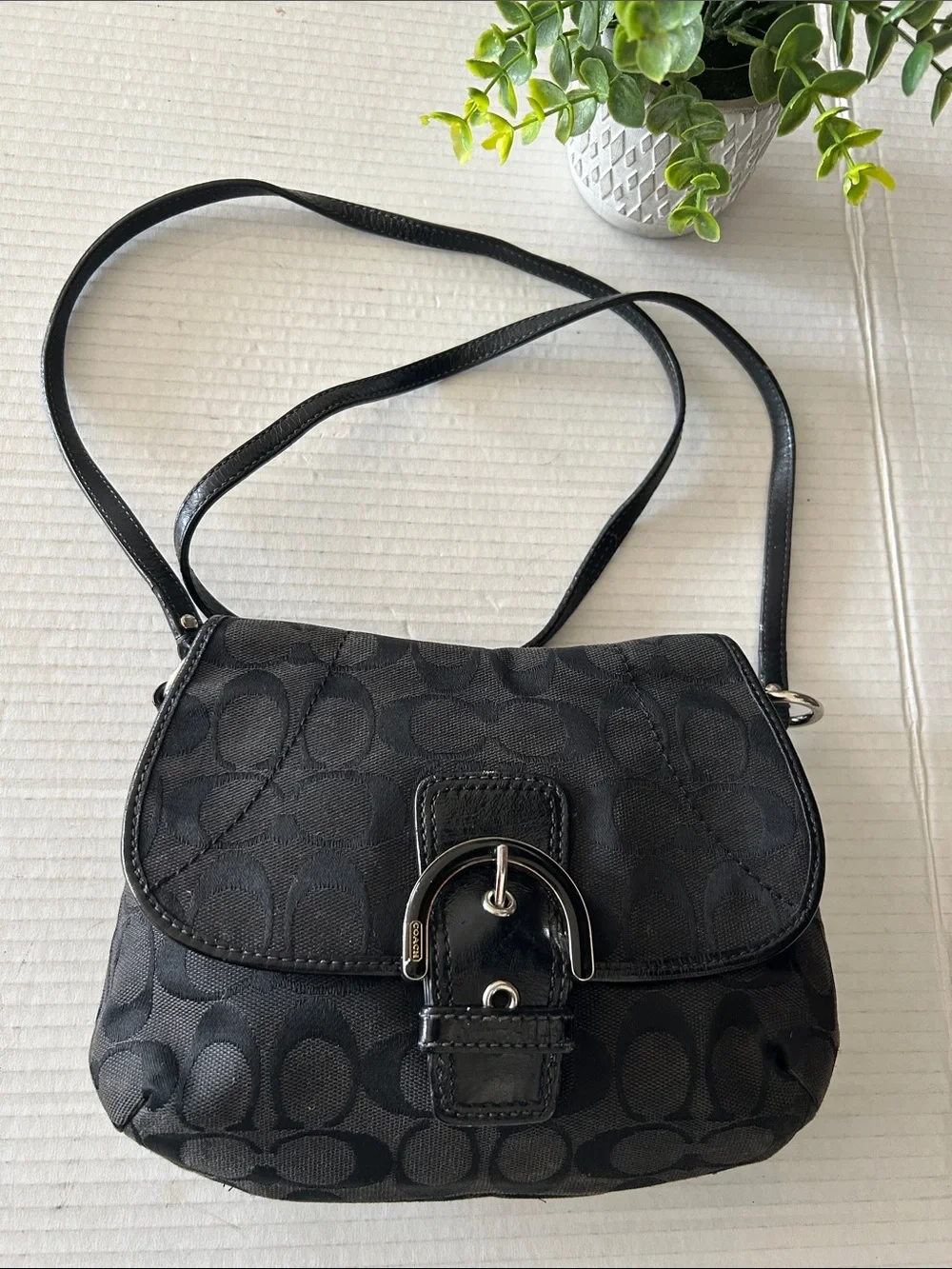 Coach Black Signature Canvas Crossbody with Buckle Detail